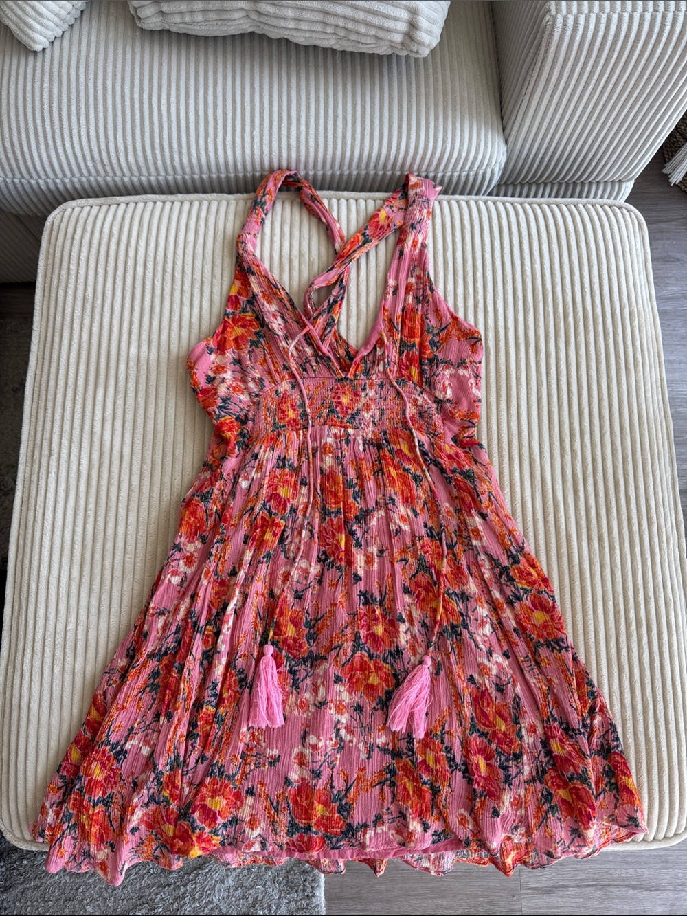 Free People Pink Floral Tie-Back Casual Dress